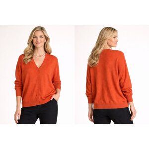 St. John Women's Orange Silk Cashmere Cardigan Sweater Long Sleeve Knit Top XL R
